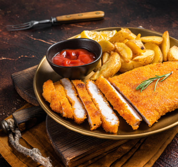 Schnitzel met gebakken aardappels