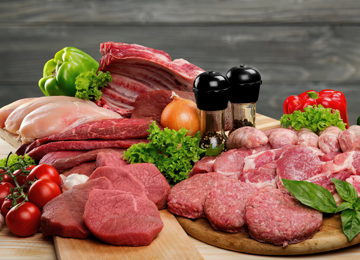 Butcher shop in the Voer region with various meat products