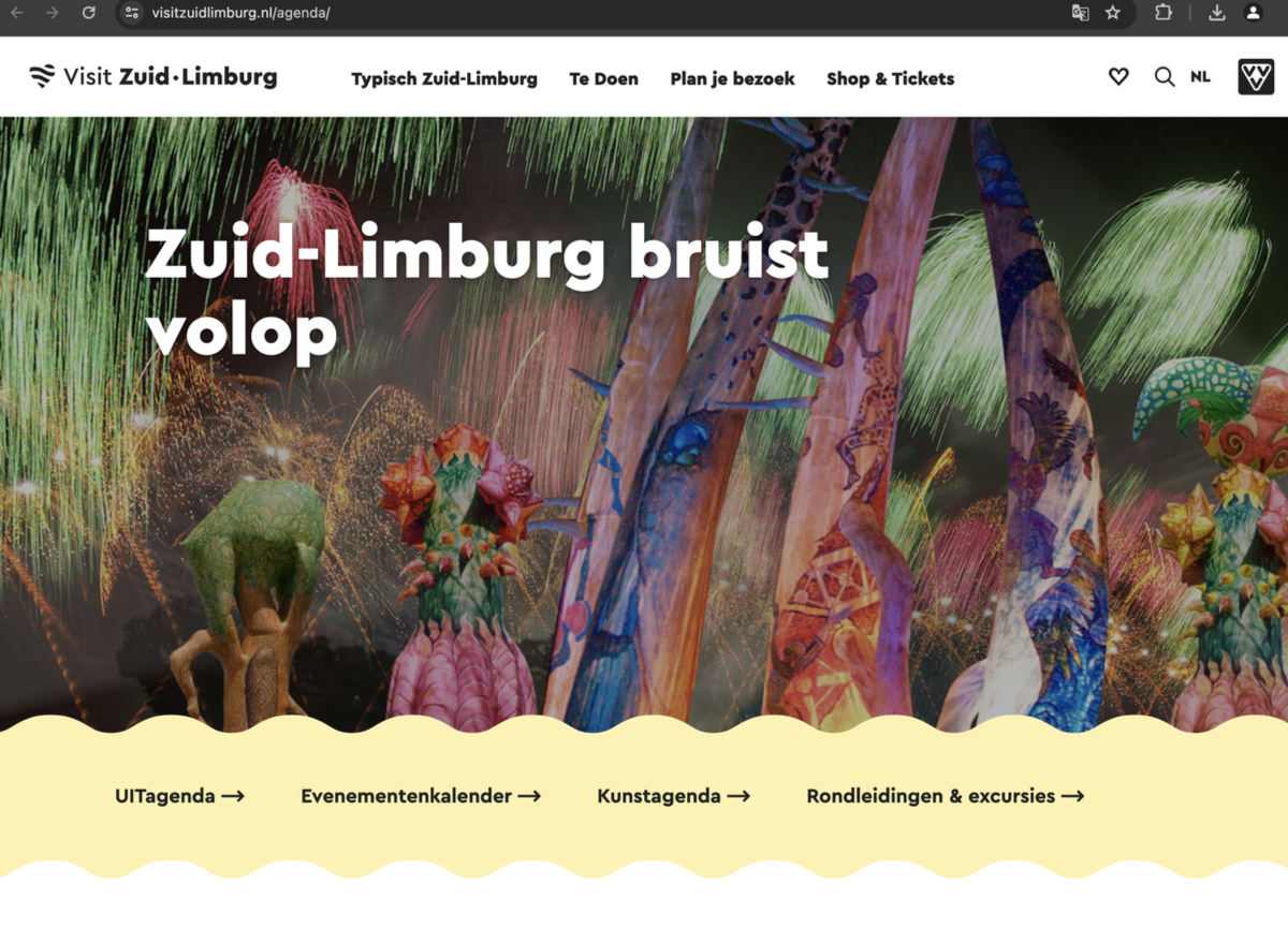 De Visit Zuid Limburg website met de agenda van 2024