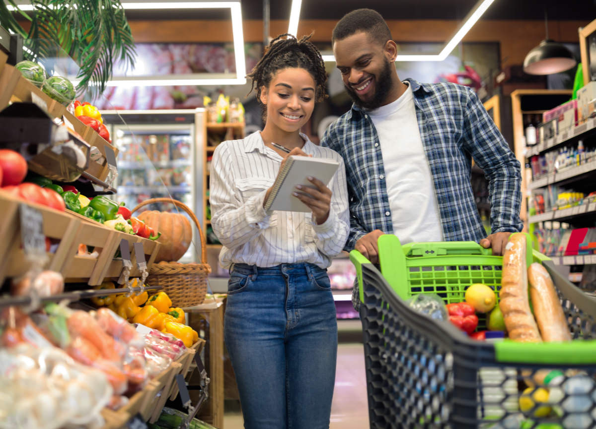 Man and woman shopping together in a supermarket